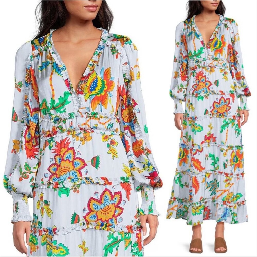 Chelsea & Violet Margaux plisse sky floral orchid sunset maxi boho dress